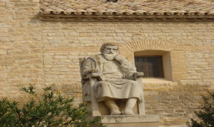 Miguel Servet. Estatua en Villanueva de Sijena.
