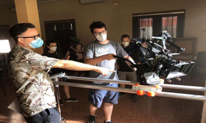 Estaregui durante el rodaje en Bujaraloz.