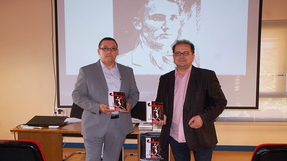 Labara y Trallero, justo antes del acto de presentación en Sariñena.