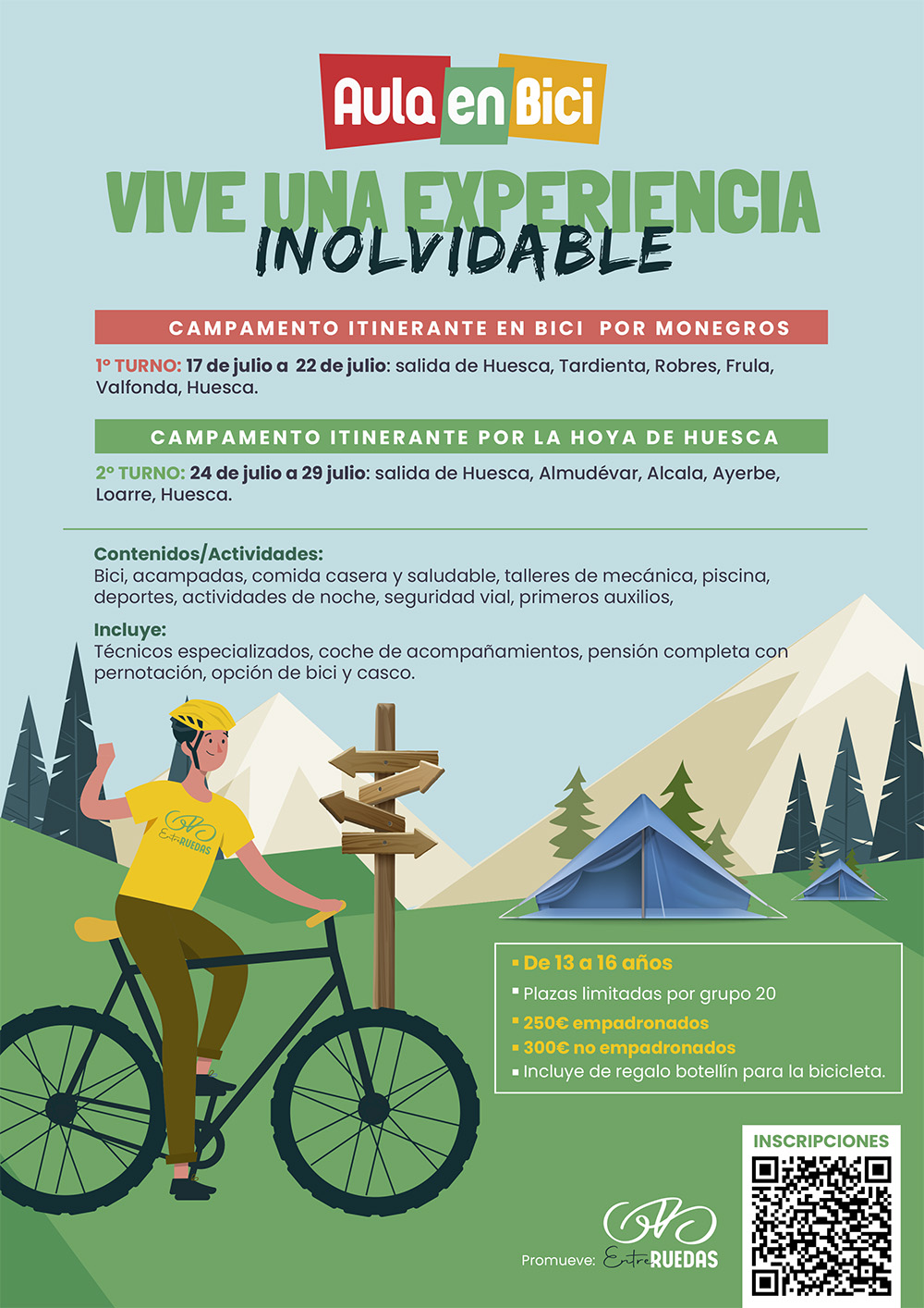 Cartel del nuevo campamento itinerante con la bicicleta como protagonista.