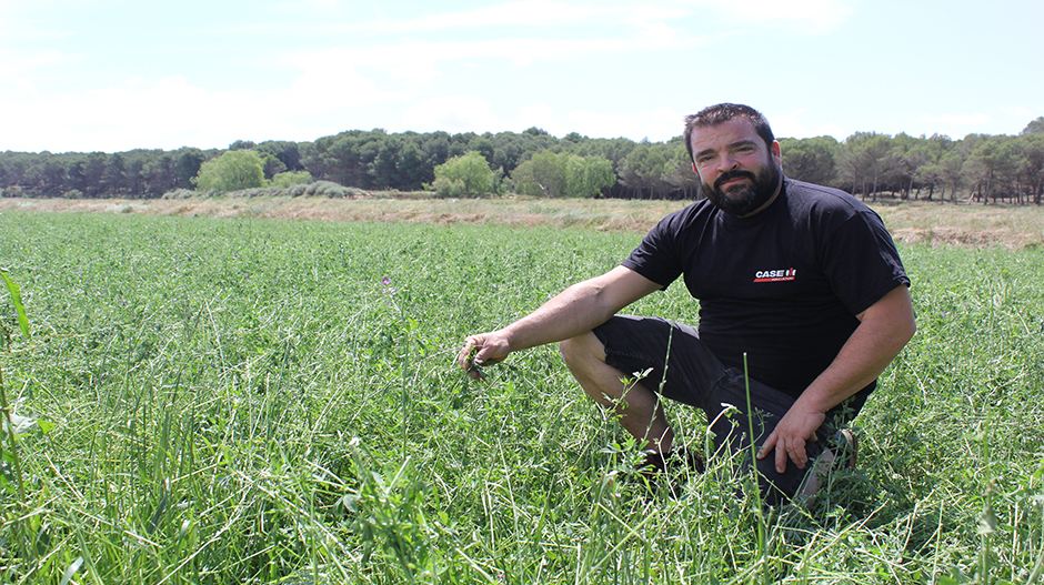 Óscar Artigas, en su campo de alfalfa, afectado por la tormenta de granizo descargada sobre Frula.