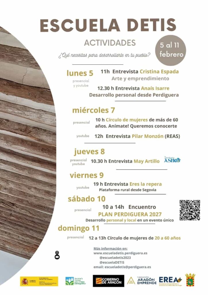 Imagen del cartel con las actividades de los próximos días en la Escuela Detis.